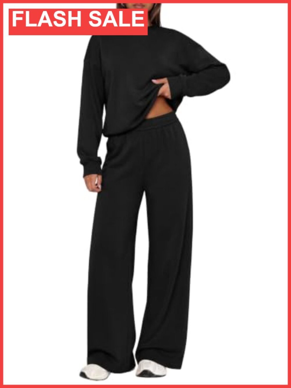 Fleece Lined 2 Piece Sweatsuit Set Drop Shoulder Wide Leg Lounge